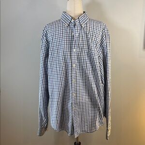 J. Crew Men's White and Blue Plaid Shirt